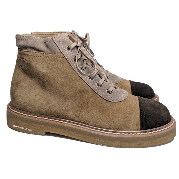 CHANEL Shoes - SOLD Chanel 17k Tan and Black Suede Boots